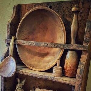 Antique Parrish Wooden Dough Bowl  Trencher Rustic Farmhouse